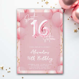 Bubblor Rosa Modern Calligraphy Elegant Sweet 16 Inbjudningar
