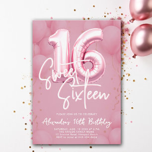 Bubblor Rosa Modern Calligraphy Snyggt Sweet 16 Inbjudningar