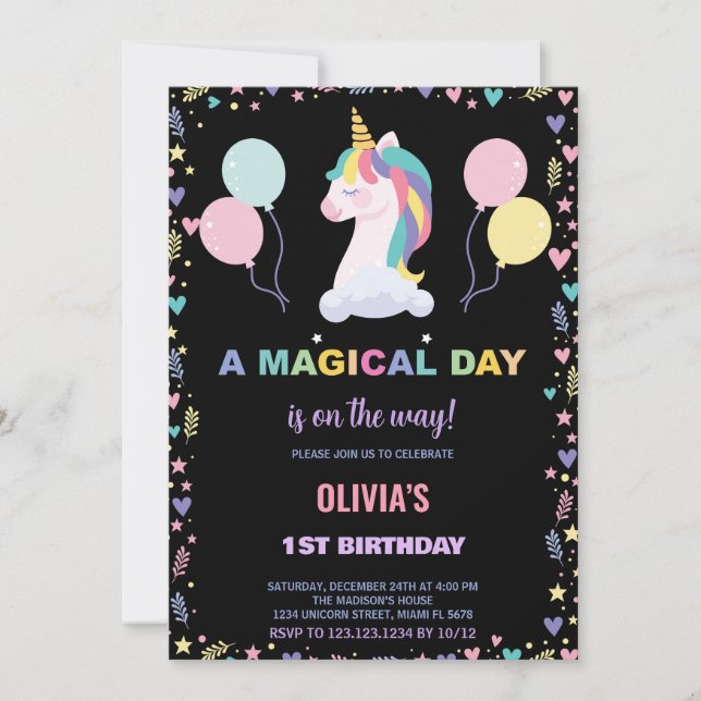 Bubblor Unicorn Birthday-inbjudan Inbjudningar (Framsida)