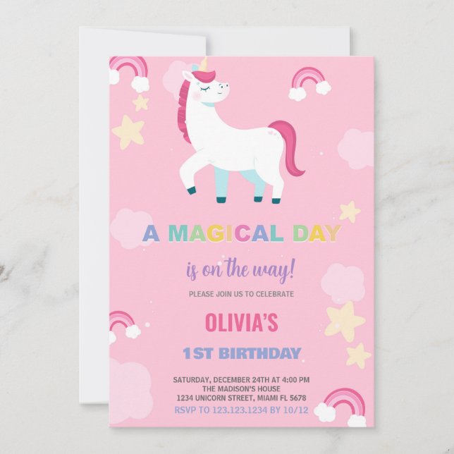 Bubblor Unicorn Birthday-inbjudan Inbjudningar (Framsida)