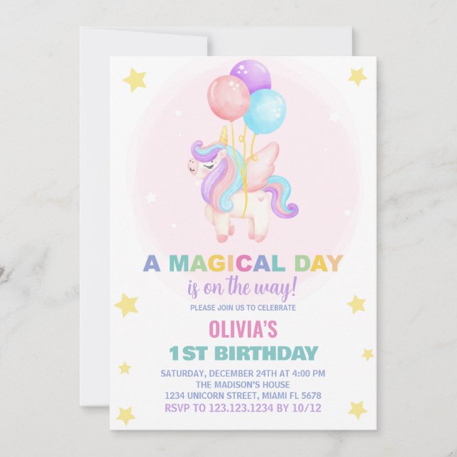Bubblor Unicorn Birthday-inbjudan Inbjudningar (Framsida)