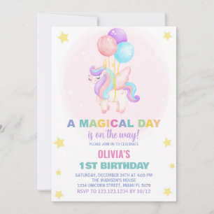 Bubblor Unicorn Birthday-inbjudan Inbjudningar