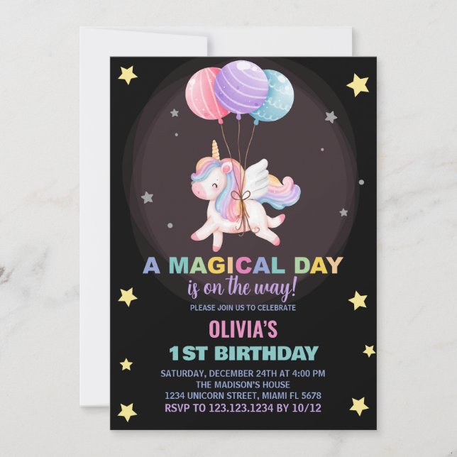 Bubblor Unicorn Birthday-inbjudan Inbjudningar (Framsida)