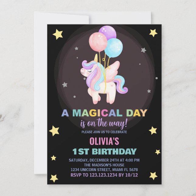 Bubblor Unicorn Birthday-inbjudan Inbjudningar (Framsida)