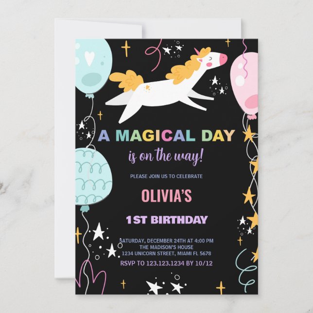Bubblor Unicorn Birthday-inbjudan Inbjudningar (Framsida)
