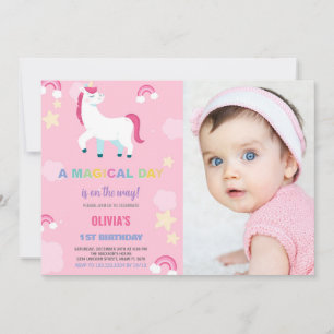 Bubblor Unicorn Birthday-inbjudningar med foto Inbjudningar