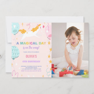 Bubblor Unicorn Birthday-inbjudningar med foto Inbjudningar