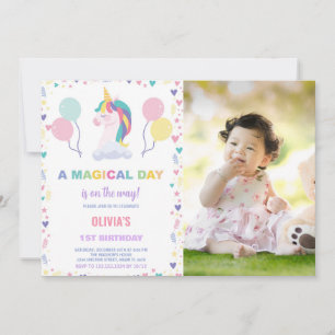Bubblor Unicorn Birthday-inbjudningar med foto Inbjudningar