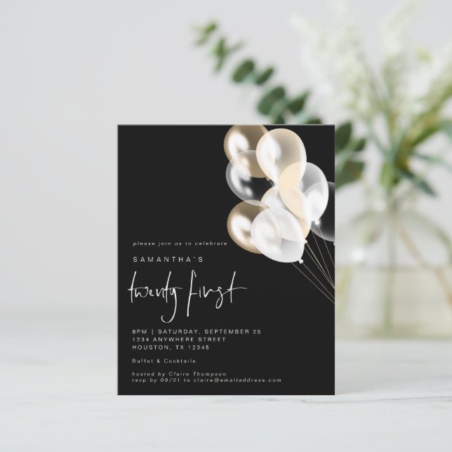 Bubblor vit svart 21:a partsinbjudan (Stående Fram)