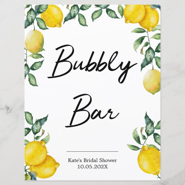 Bubbly Bar citroner skylt personlig (Framsida)