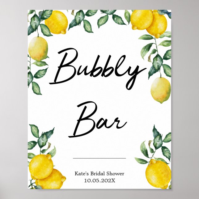 Bubbly Bar citroner skylt personlig (Framsidan)