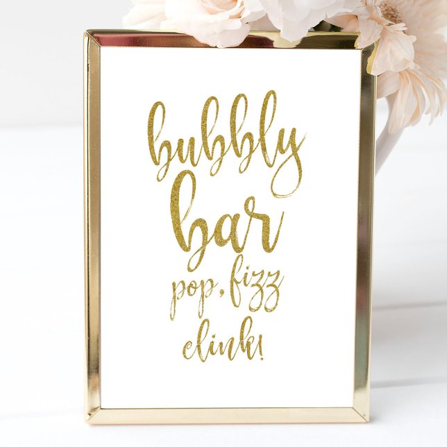 Bubbly Bar Guld Glitter 8x10 Bröllopsskylt Poster (Skapare uppladdad)