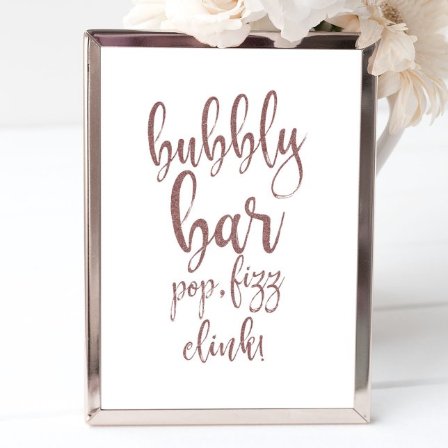 Bubbly Bar Rose Gold Glitter 8x10 Bröllopsskylt Poster (Skapare uppladdad)