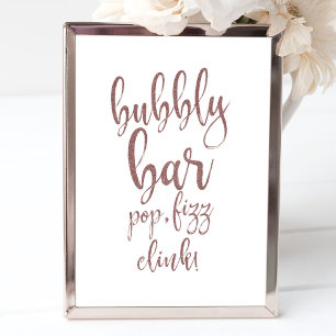Bubbly Bar Rose Gold Glitter 8x10 Bröllopsskylt Poster
