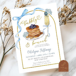 Bubbly Brunch Blå Hortensia Baby Shower Inbjudningar