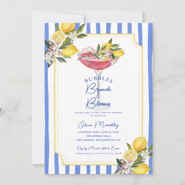 Bubbly Brunch Mediterranean Lemon Bridal Shower Inbjudningar (Framsida)