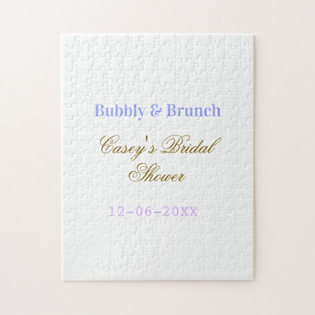 Bubbly och brunch bröllopsdusch namn datum lila g pussel (Vertikal)