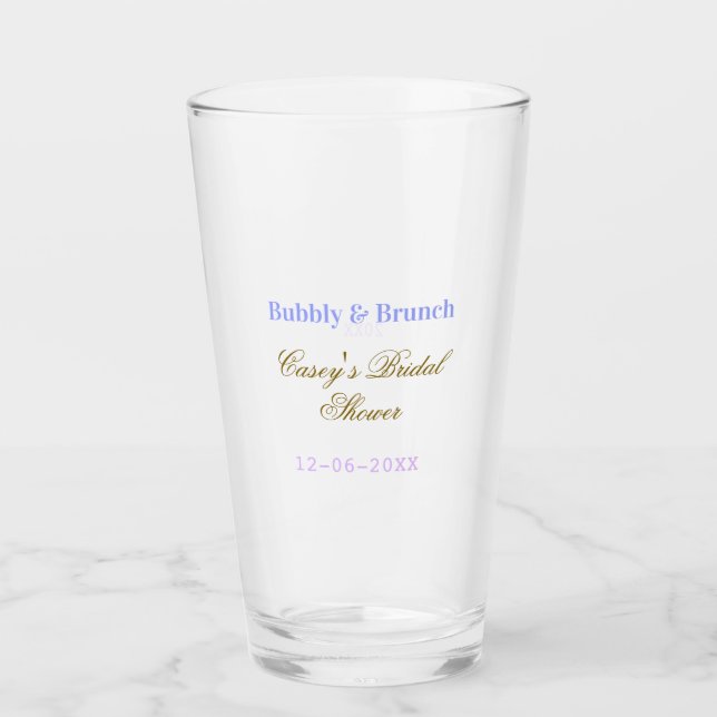 Bubbly och brunch bröllopsfest namndatum lila g glaskopp (Framsida)