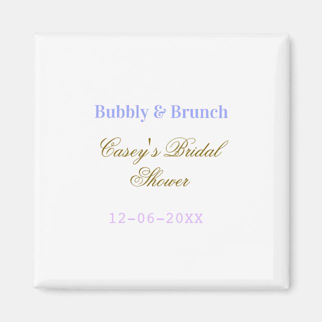 Bubbly och brunch bröllopsfest namndatum lila g magnet (Framsidan)