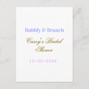 Bubbly och brunch bröllopsfest namndatum lila g vykort