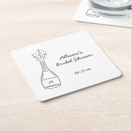 Bubbly Popping Champagne Bottle Bridal Shower Underlägg Papper Kvadrat