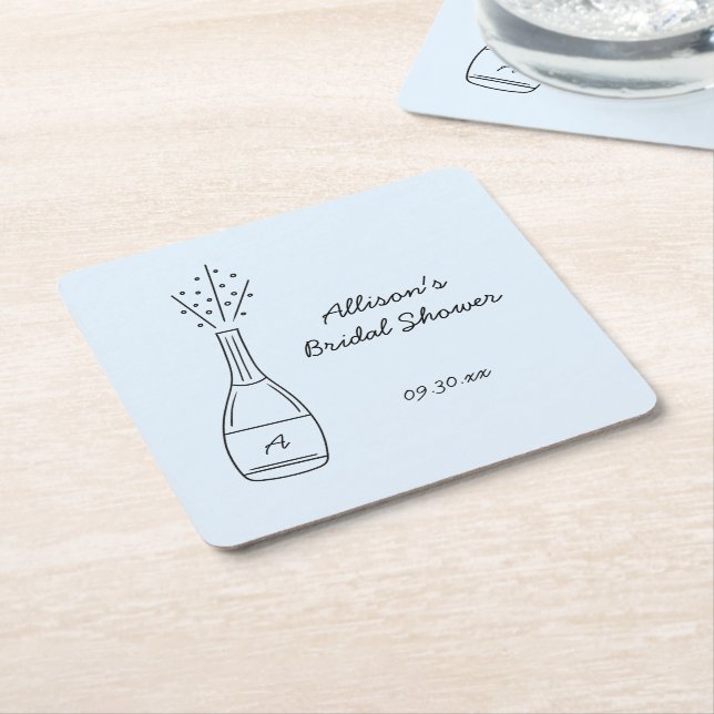 Bubbly Popping Champagne Bottle Bridal Shower Underlägg Papper Kvadrat (Vinklad)