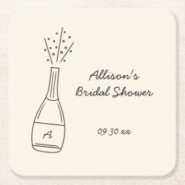 Bubbly Popping Champagne Bottle Bridal Shower Underlägg Papper Kvadrat