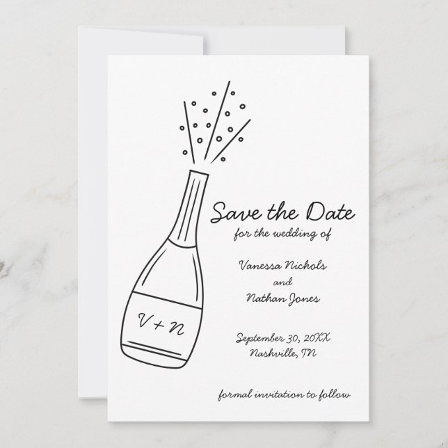 Bubbly Popping Champagne Bottle Save the Date Inbjudningar (Framsida)