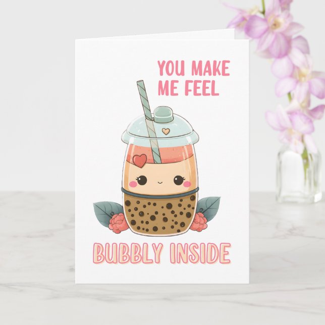 Bubbly Rosa Boba-bubbel teacup söt Alla hjärtans d Kort (Orkide)