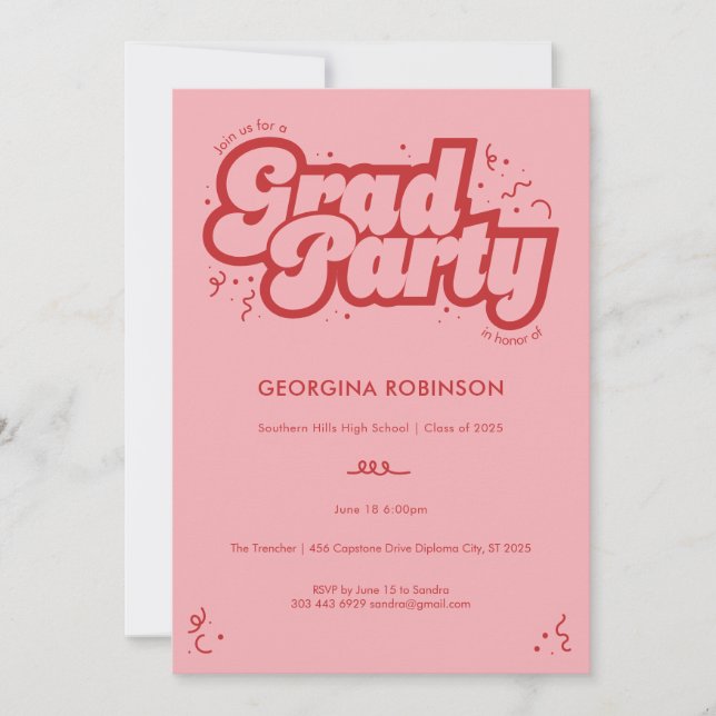 Bubbly Type Examenfest Invitation - Cherry Inbjudningar (Framsida)