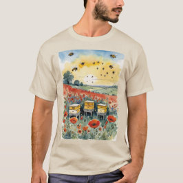 Bubikor och bin i ett vallmofält vid soluppgången t shirt