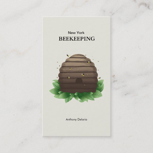 Bubiv & bin på gröna blad bruna visitkort (Framsida)