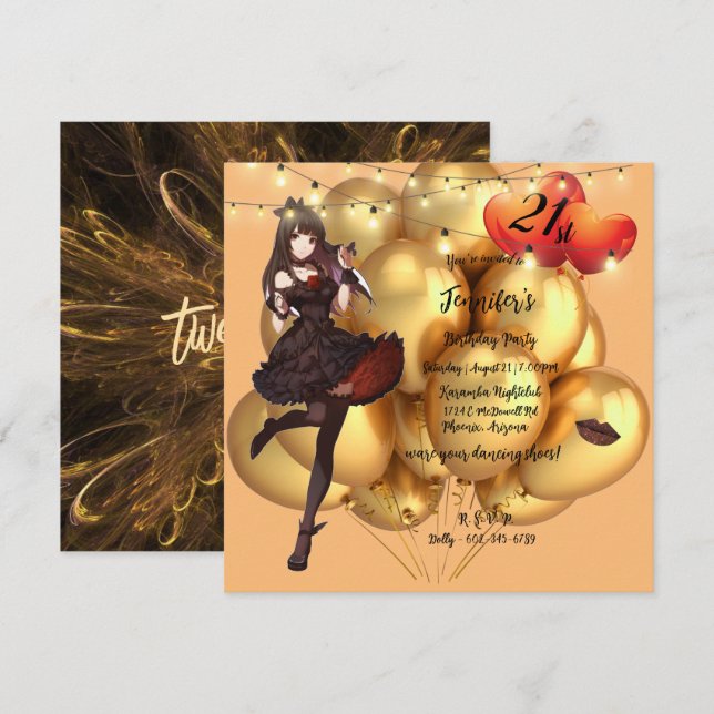 Bubjud av den 21:a födelsedagen i Party Ljus Inbjudningar (Fram/baksida)