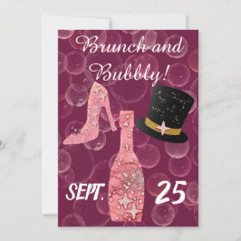 Bubly & Brunch & Glitter Ro Champagne Flaska in Inbjudningar