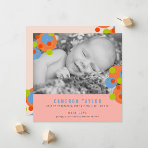 Bubly Circles Flicka Photo Birth Notice Meddelande