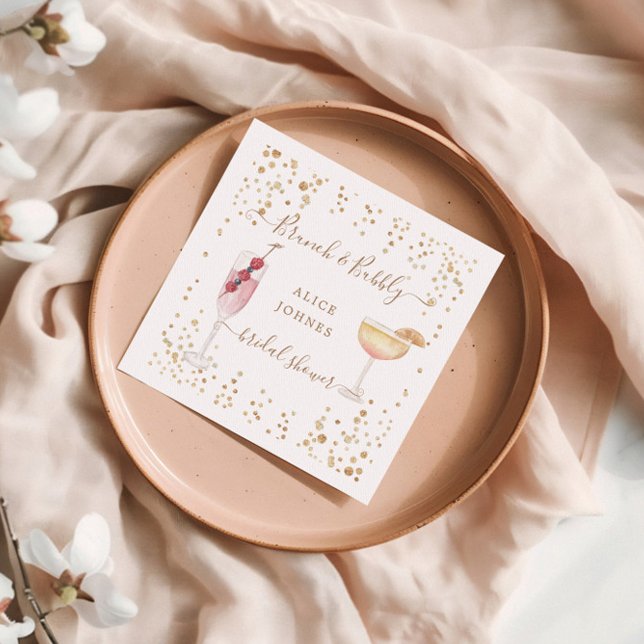 Bubly Cocktails Guld Glitter Möhippa Brunch Pappersservett (Skapare uppladdad)