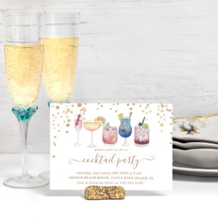Bubly Cocktails Guld och Glitter Cocktail Party Inbjudningar