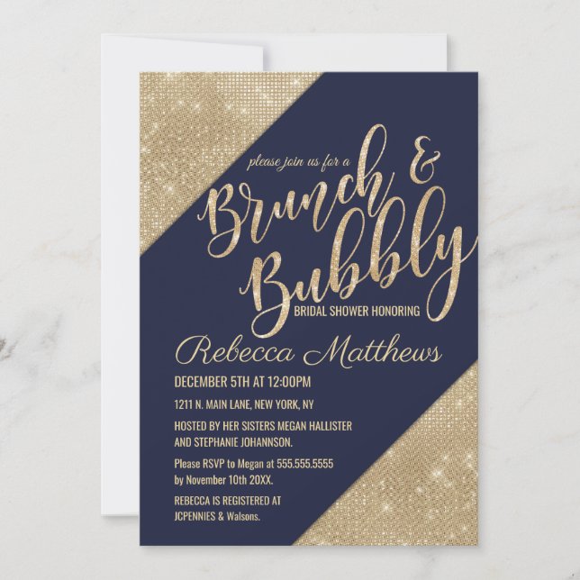 Bubly Faux Glitter Sequin Brunch guld Inbjudningar (Framsida)