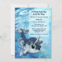 Bubly Narwhal Baby Shower-inbjudan