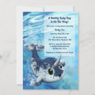 Bubly Narwhal Baby Shower-inbjudan Inbjudningar