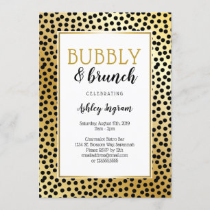 Bubly och Brunch i Black and Guld Dots Inbjudningar