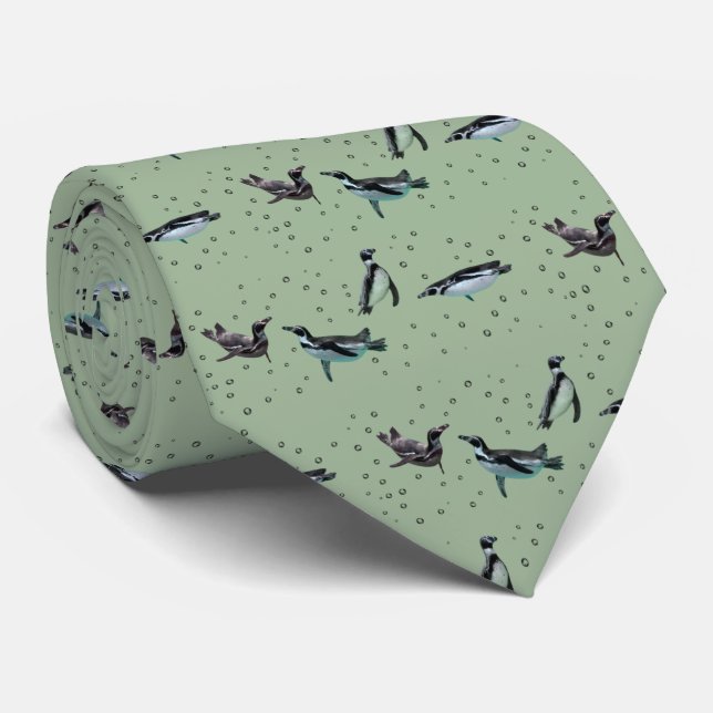 Bubly Penguins Tie (Grönt) Slips (Rullad)