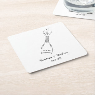 Bubly Popping Champagne Flaska Whimsical Bröllop Underlägg Papper Kvadrat