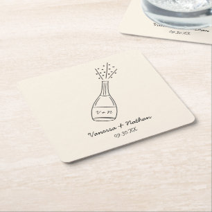 Bubly Popping Champagne Flaska Whimsical Bröllop Underlägg Papper Kvadrat