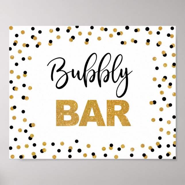 Bubly Pub Party Sign Black och Guld Glitter Poster (Framsidan)