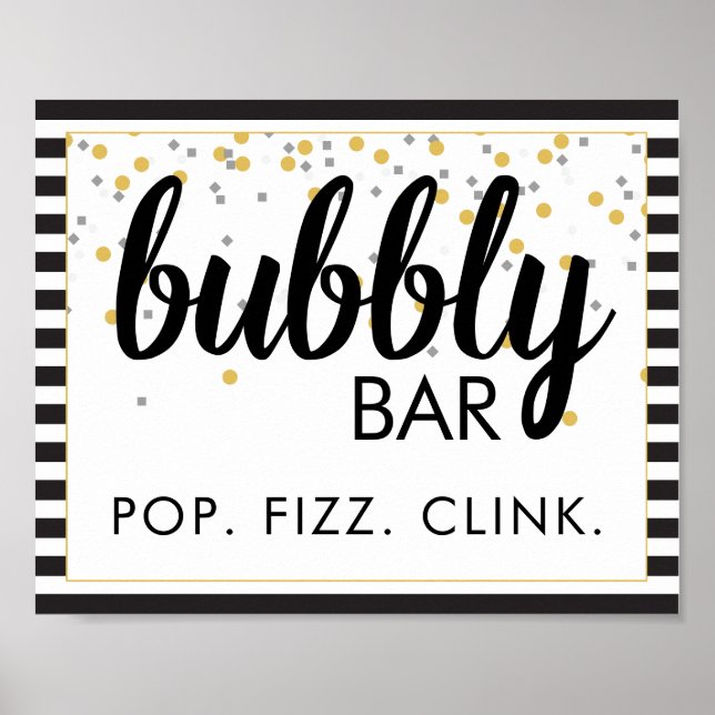 Bubly Pub Party Sign Black och Guld Poster (Framsidan)