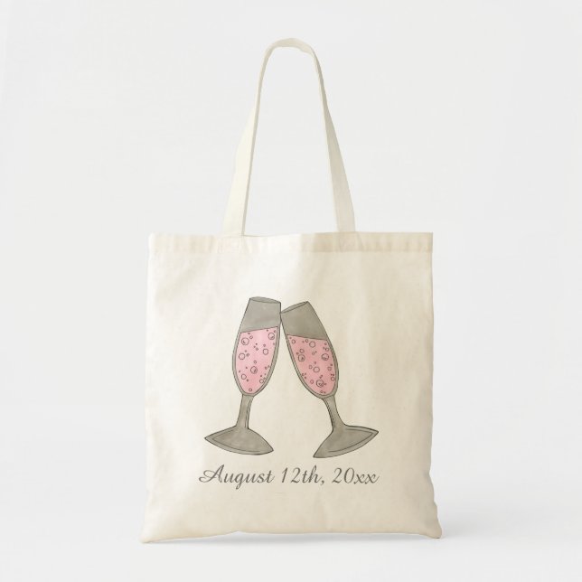 Bubly Rosa Champagne Bröllop Date Möhippa Tygkasse (Framsidan)