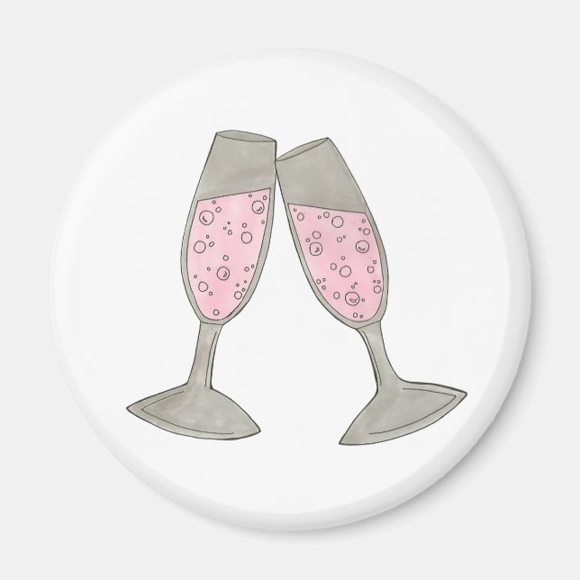 Bubly Rosa Champagne Glass Cheers Bröllop Magnet (Framsidan)