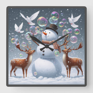 Bubly Snöstorm Clock Fyrkantig Klocka