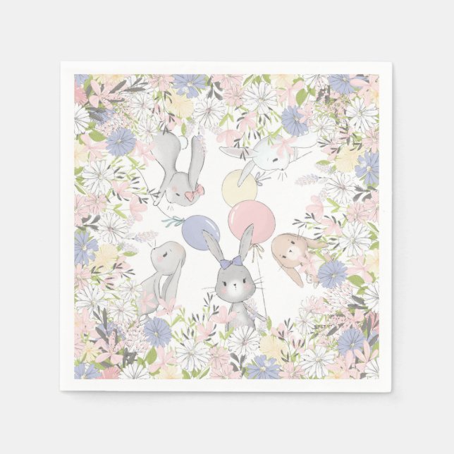 Bubny vår blommigt födelsedagsfest pappersservett (Framsidan)